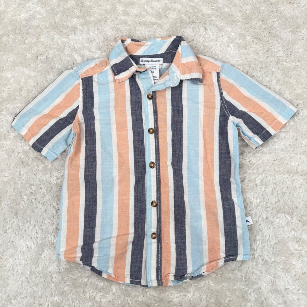 Tommy Bahama Boy's S Small 5/6 SS Striped Button Shirt Beachy Coastal Preply